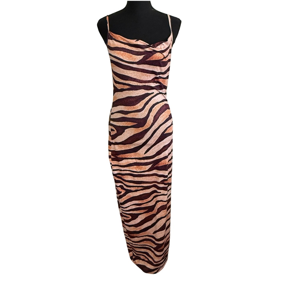 Womens Tiger Print Cowl Neck Bodycon Slip Dress  M Mob Wife Resort Vacation